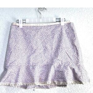 Express Vtg Floral Mini Skirt Blue Ditsy Print‎ Lace Trim Ruffle Sz 7/8 Coquette